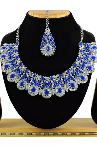 Blue designer premium festive wear necklace set