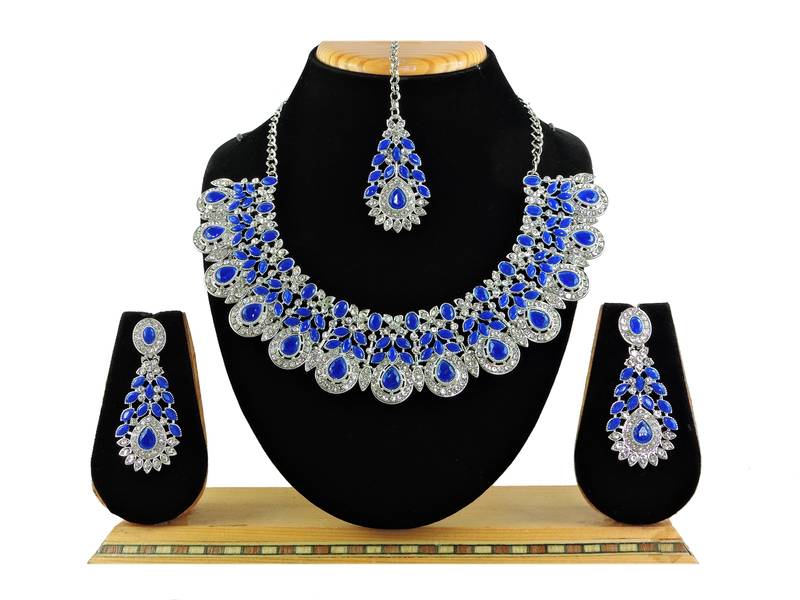 Blue designer premium festive wear necklace set
