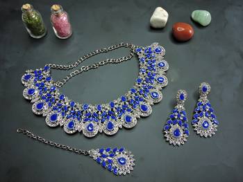 Blue designer premium festive wear necklace set 2