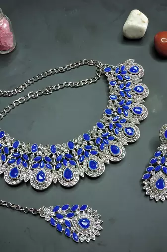 Blue designer premium festive wear necklace set