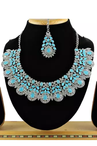 Turquoise designer premium festive wear necklace set