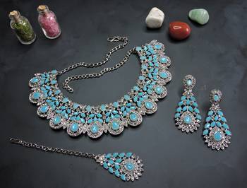 Turquoise designer premium festive wear necklace set 2