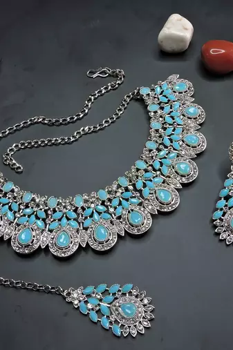 Turquoise designer premium festive wear necklace set