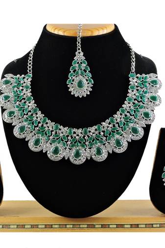 Green designer premium festive wear necklace set