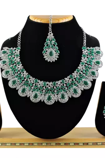 Green designer premium festive wear necklace set