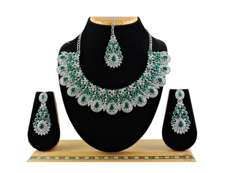 Green designer premium festive wear necklace set