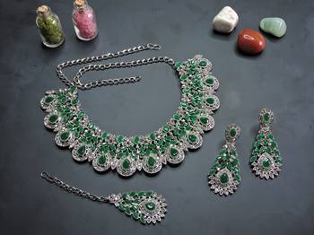 Green designer premium festive wear necklace set 2