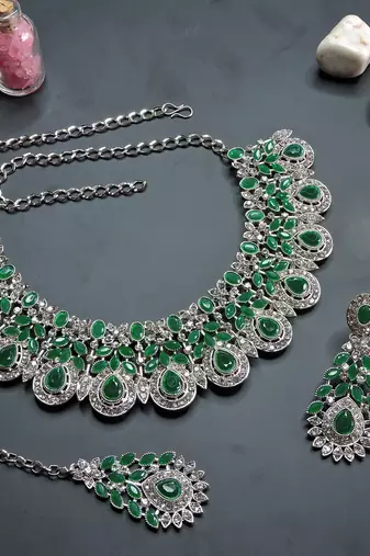 Green designer premium festive wear necklace set