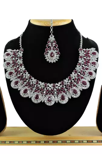 Maroon designer premium festive wear necklace set