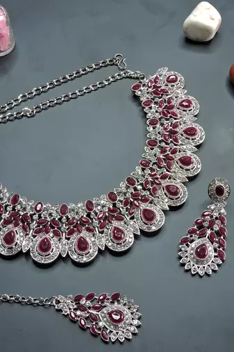 Maroon designer premium festive wear necklace set