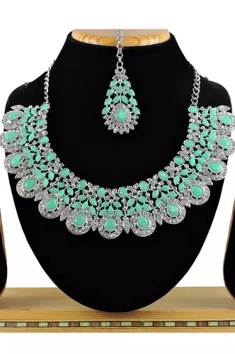 Green designer premium festive wear necklace set