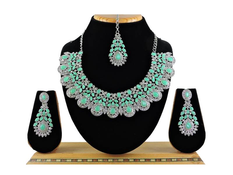 Green designer premium festive wear necklace set