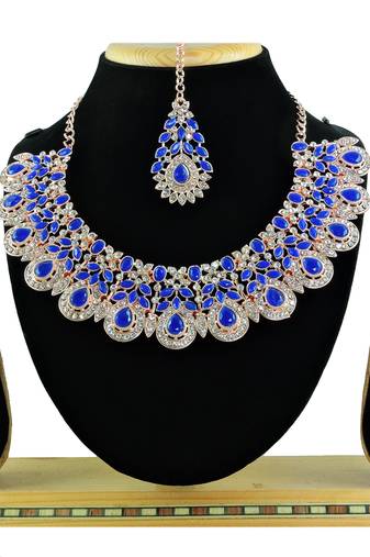Blue designer premium festive wear necklace set