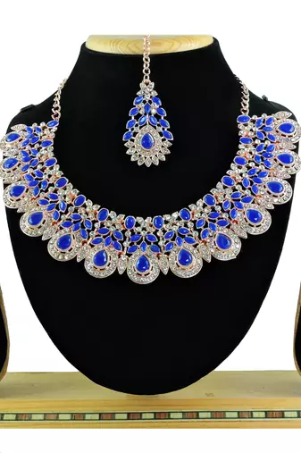 Blue designer premium festive wear necklace set