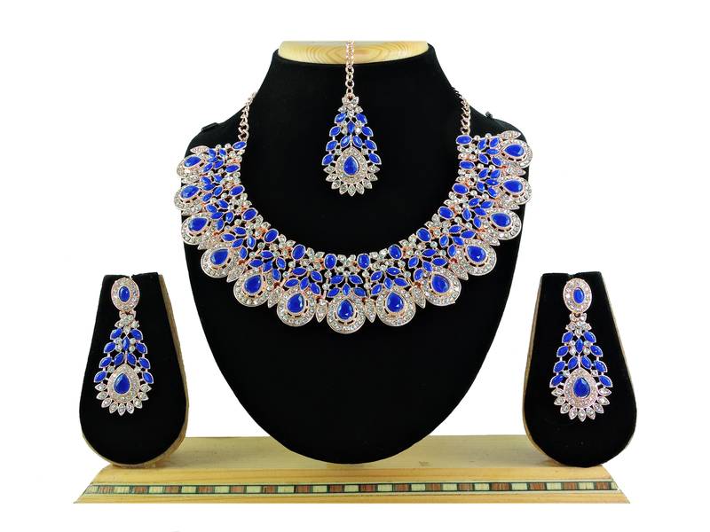 Blue designer premium festive wear necklace set