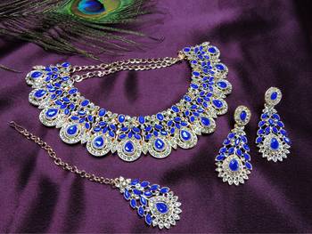 Blue designer premium festive wear necklace set 2