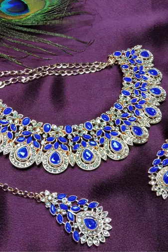Blue designer premium festive wear necklace set