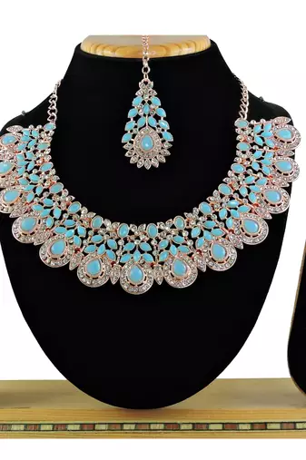 Turquoise designer premium festive wear necklace set