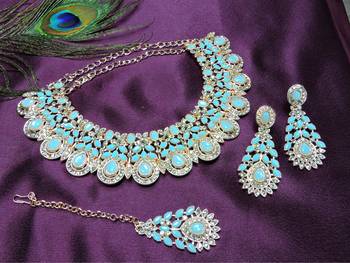 Turquoise designer premium festive wear necklace set 2