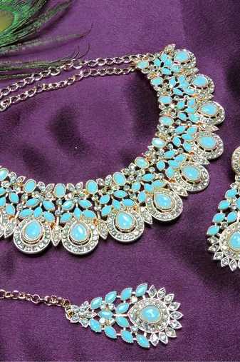 Turquoise designer premium festive wear necklace set