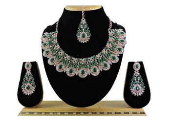 Green designer premium festive wear necklace set 1