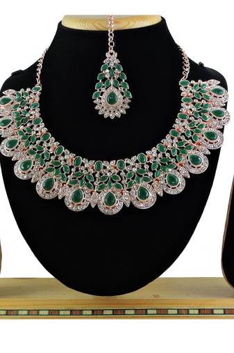 Green designer premium festive wear necklace set