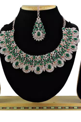 Green designer premium festive wear necklace set