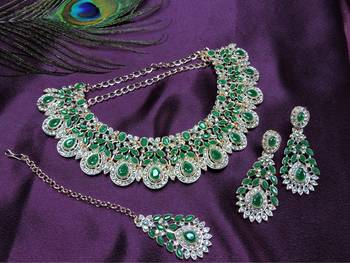 Green designer premium festive wear necklace set 2