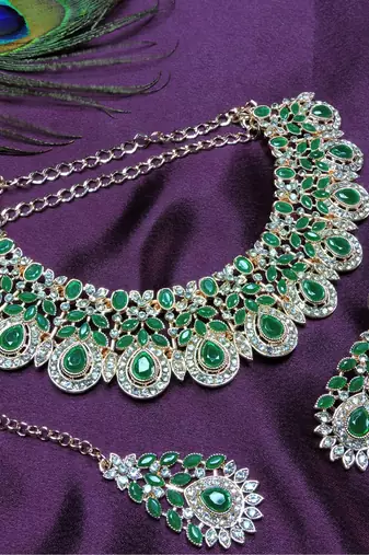 Green designer premium festive wear necklace set