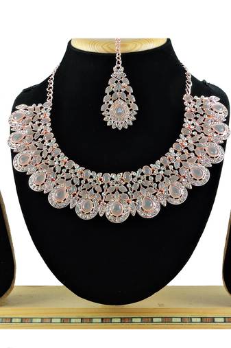 Grey designer premium festive wear necklace set