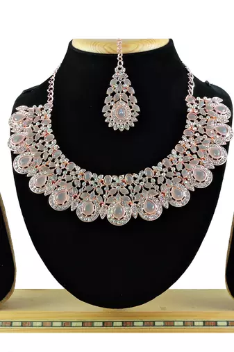 Grey designer premium festive wear necklace set