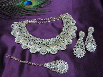 Grey designer premium festive wear necklace set 2