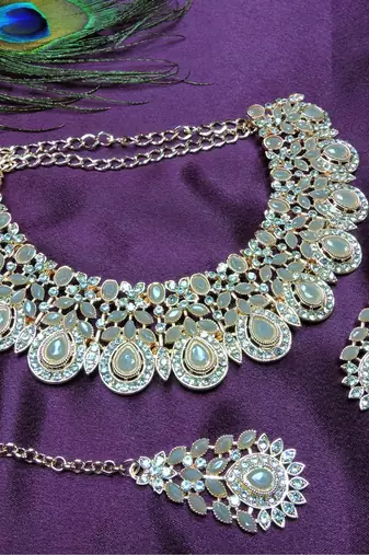 Grey designer premium festive wear necklace set