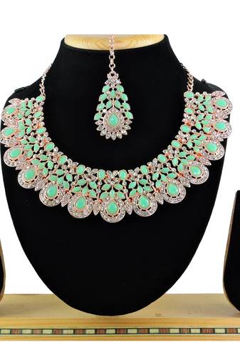 Green designer premium festive wear necklace set