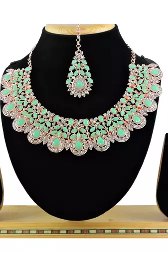 Green designer premium festive wear necklace set