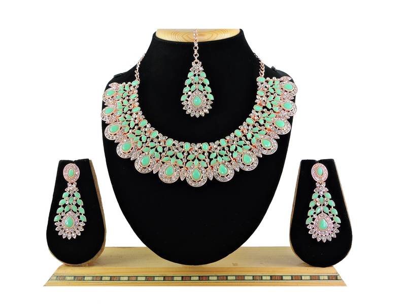 Green designer premium festive wear necklace set
