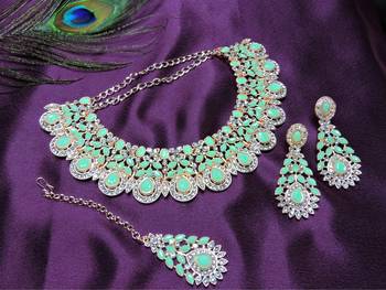 Green designer premium festive wear necklace set 2
