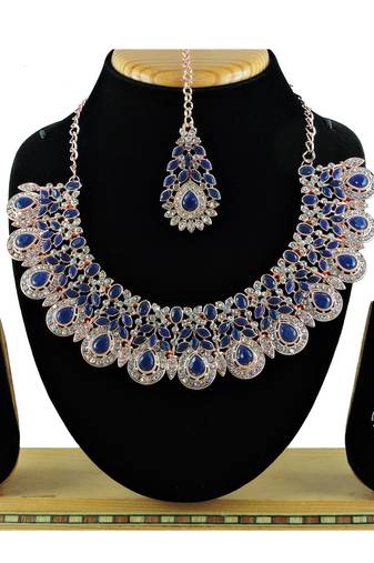 Blue designer premium festive wear necklace set