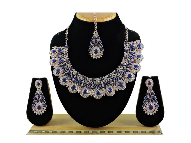 Blue designer premium festive wear necklace set