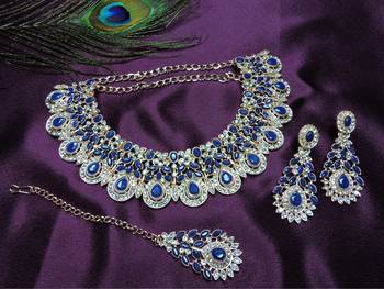 Blue designer premium festive wear necklace set 2