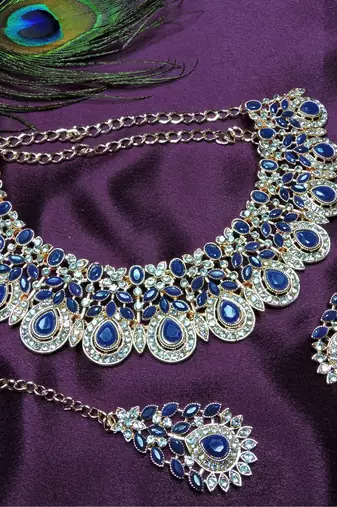 Blue designer premium festive wear necklace set
