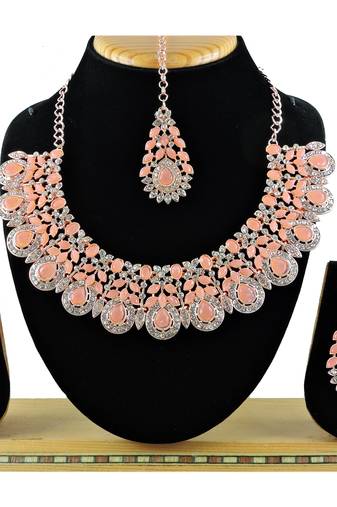 Pink designer premium festive wear necklace set