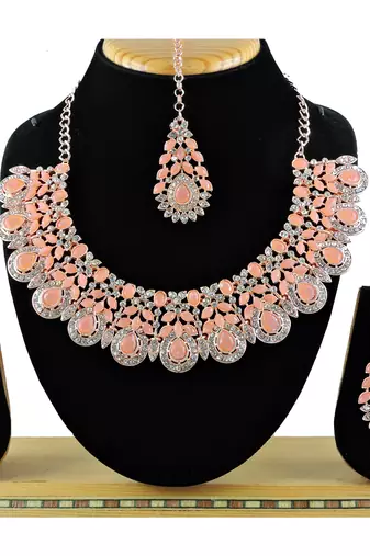 Pink designer premium festive wear necklace set