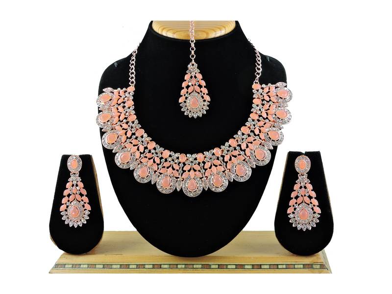 Pink designer premium festive wear necklace set