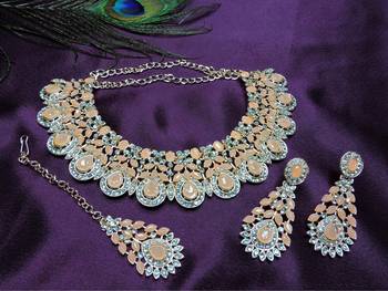 Pink designer premium festive wear necklace set 2