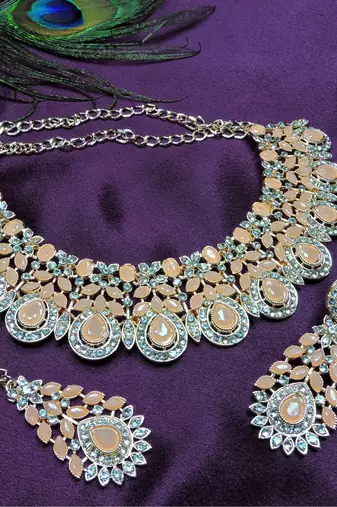 Pink designer premium festive wear necklace set
