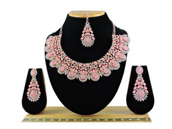 Pink designer premium festive wear necklace set 1