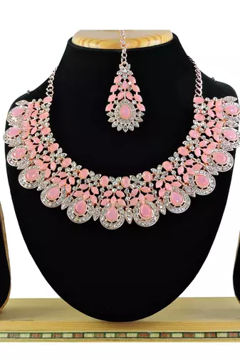 Pink designer premium festive wear necklace set