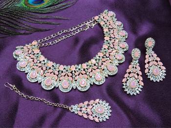Pink designer premium festive wear necklace set 2