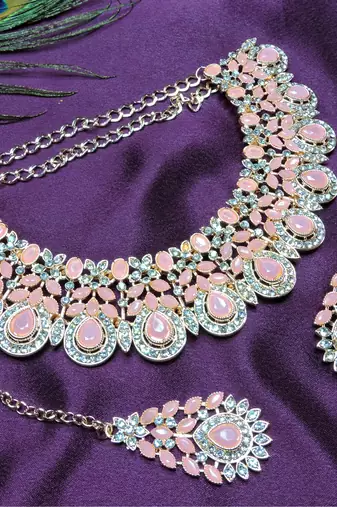 Pink designer premium festive wear necklace set